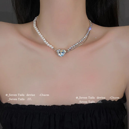 Luckacco 2023 New Fashion Trend Unique Design Delicate Vintage Zircon Flower Pearl Necklace Women Jewelry Wedding Party Premium Gift