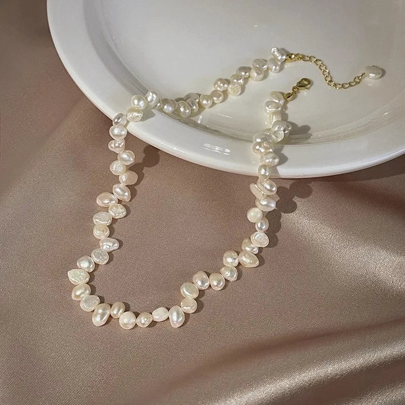 luckacco 5-6m real natural baroque freshwater pearl necklace fashion jewelry for gift 925 sterling silver choker necklace for women girls