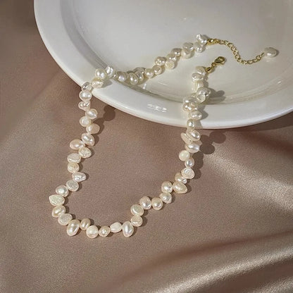 Luckacco 5-6m Real Natural Baroque Freshwater Pearl Necklace Fashion Jewelry for Gift 925 Sterling Silver Choker Necklace for Women Girls