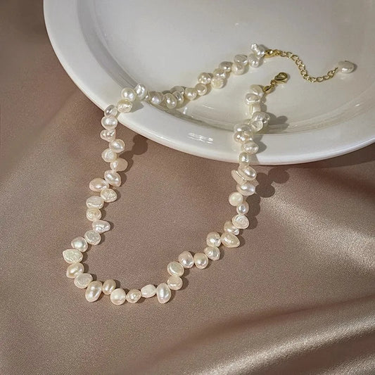 Luckacco 5-6m Real Natural Baroque Freshwater Pearl Necklace Fashion Jewelry for Gift 925 Sterling Silver Choker Necklace for Women Girls