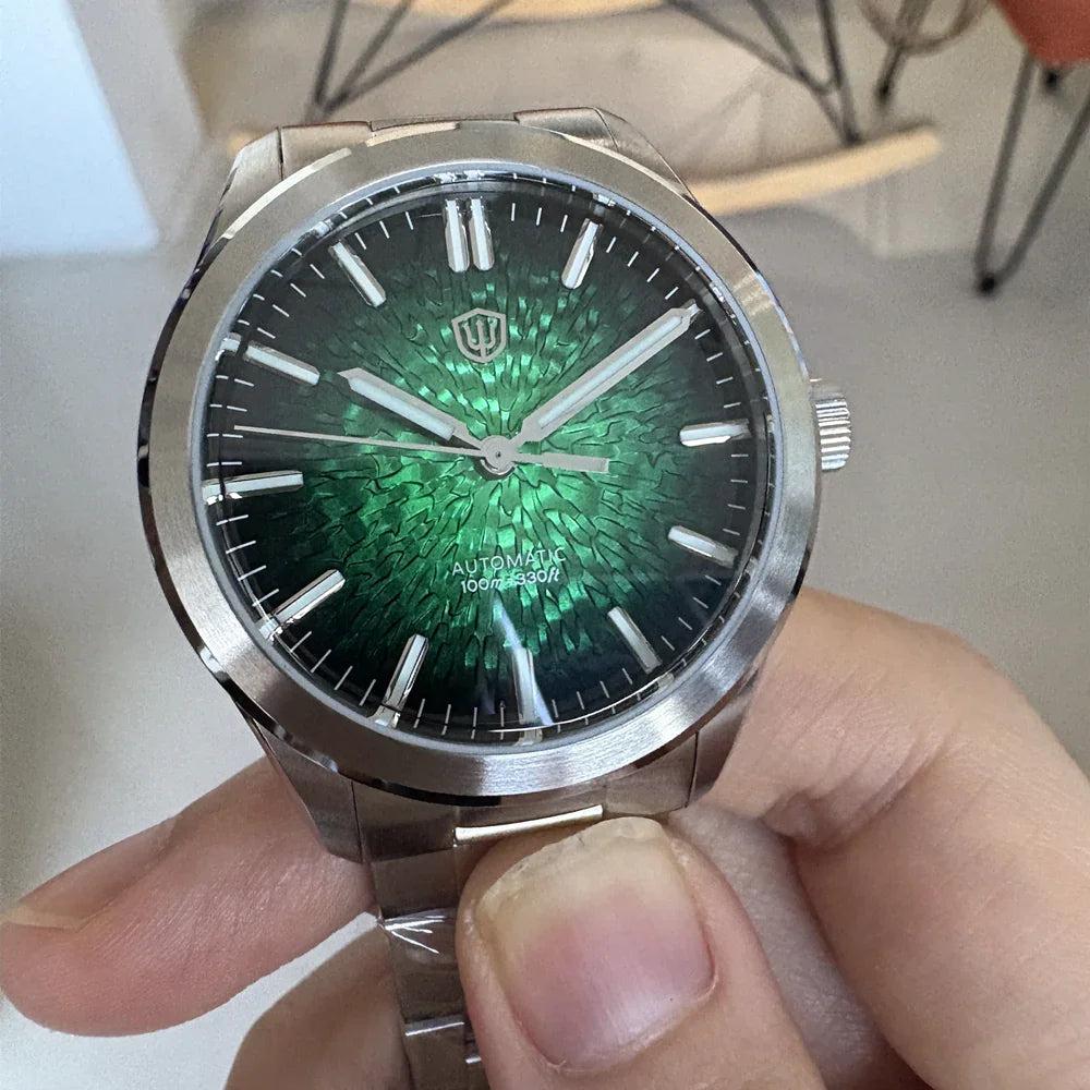 luckacco watchdives wd0005b ice crack dial watch nh35 automatic movement domed sapphire crystal bgw9 luminous 100m waterproof 39mm vinta