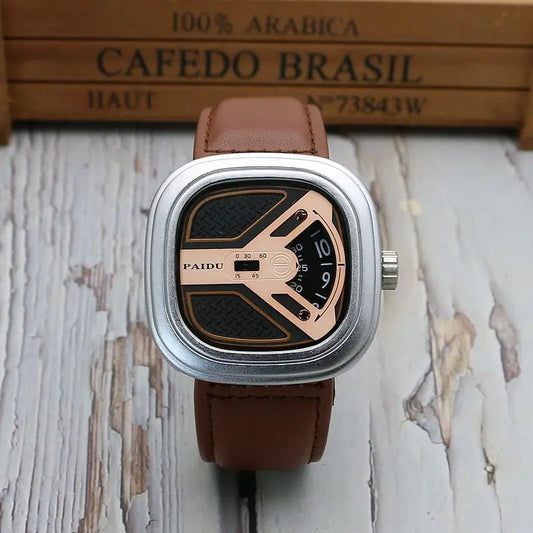 Luckacco UTHAI CE96 Punk Style Square Wheel Man watch Fashion Wheel Fashion Watch Wild Belt Waterproof Quartz Watch watches for man