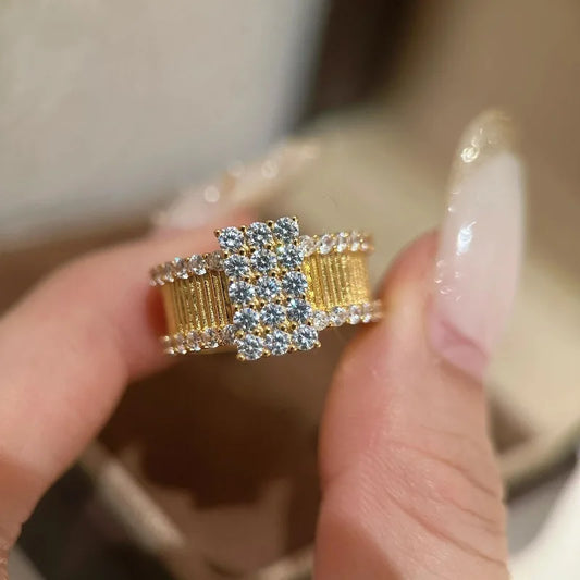 Luckacco Light luxury retro classical diamond inlay Square rings for women unique design exquisite ring wedding banquet jewelry gift
