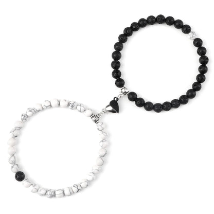 Luckacco 2Pcs/Set Sliver Black Color Magnet Pendant Bracelets 6MM 8MM White Porcelain Black Line Beads Couple Bracelet Jewelry Gift New