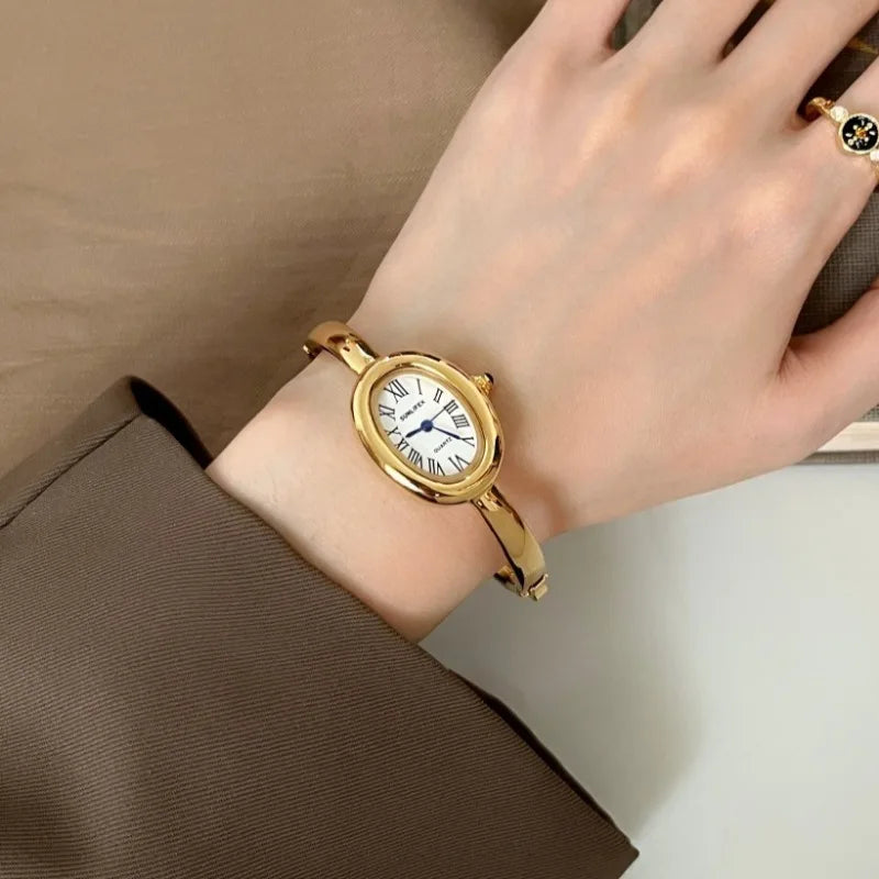 luckacco famous brand women quartz watch fashion luxury gold wristwatch gift ladies rome dial bracelet watch  clock
