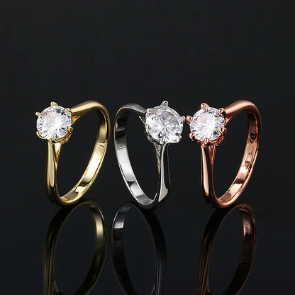 Luckacco Classic Wedding Rings For Women Forever Simple Six Claws Zirconia Fashion Solitaire Engagement Marriage Gift Ring Jewelry KCR033