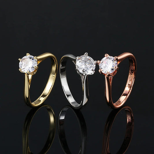 Luckacco Classic Wedding Rings For Women Forever Simple Six Claws Zirconia Fashion Solitaire Engagement Marriage Gift Ring Jewelry KCR033