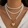 Luckacco Boho Heart shaped Pendant Necklace 2025 Women's Simple Sweet Long Imitation Pearl Beads Girl Wedding Fashion Jewelry