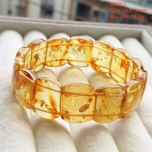 Luckacco Natural Piebald Amber Bracelet Rectangle Beads Blood Red Yellow Flower Amber Women Men Healing Stretch Jewelry AAAAA