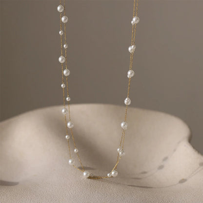 Luckacco picks Stainless Steel Temperament Pearl Chain Choker Necklace for Women Waterproof Collar Jewelry Bijoux Gift