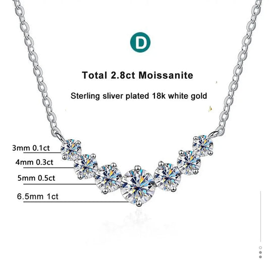 Luckacco Moissanite Necklace for Woman Wedding Fine Jewely with Certificates 925 Sterling Sliver Plated 18k White Gold Necklace