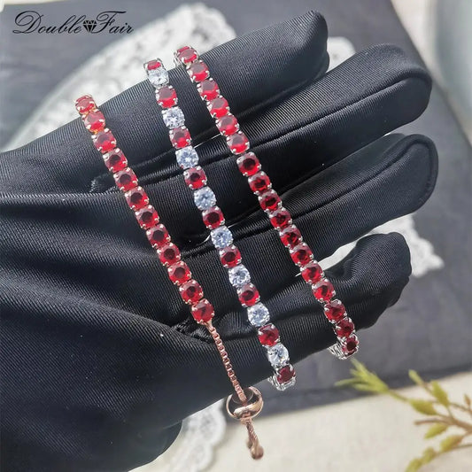 Luckacco Designer Red Zirconia Short Tennis Bracelets for Women Men Dazzling Crystal Adjustable Chain on Hand Party Daily Gifts Jewelry