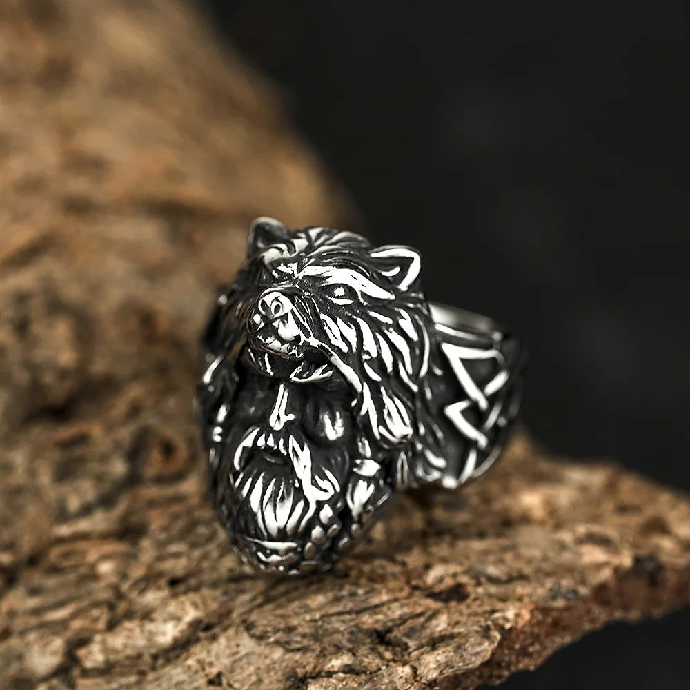 luckacco vintage nordic viking ring stainless steel men ethnic belief odin compass valknut tree of life ring amulet jewelry