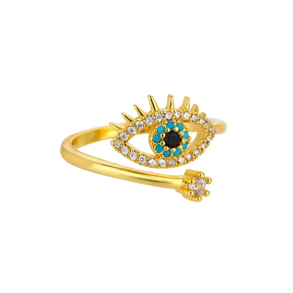 luckacco silver plated evil eye rings for women stainless steel turkish zircon demon eye couple ring vintage emo jewelry anillos mujer