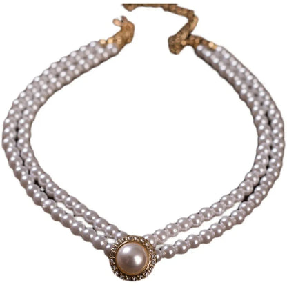 Luckacco Women Elegant Pearl Double Layers Necklace Earrings Exquisite Vintage Classic Chains For Lady Party Wedding Retro Jewelry Choker