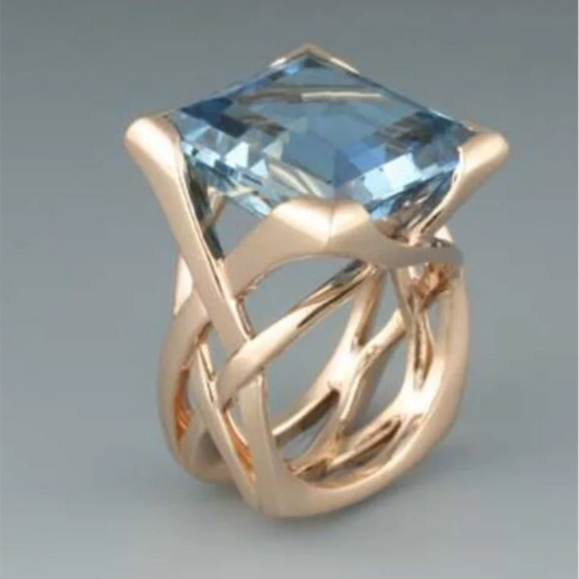 Luckacco KSRA Fashion Trend Creative Hollow Gold Color Inlaid Square Blue Color Stone Rings For Women Party Gifts Custom Jewelry