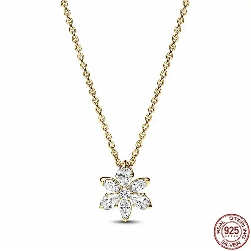 luckacco new 925 sterling silver gold droplet pearl snowflake pendant necklace exquisite and luxurious women's charm jewelry gift