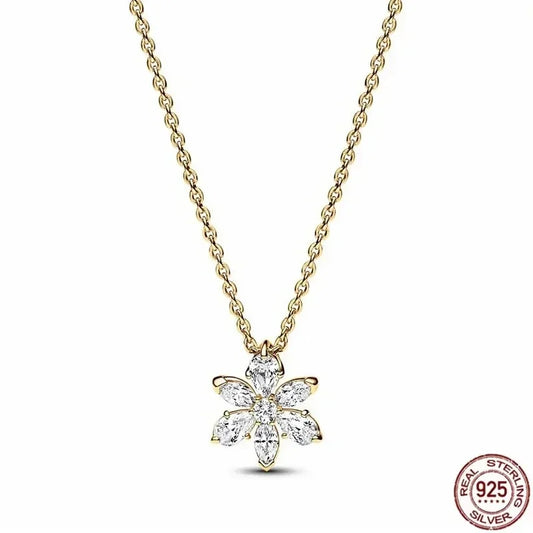 Luckacco New 925 sterling silver gold droplet pearl snowflake pendant necklace exquisite and luxurious women's charm jewelry gift