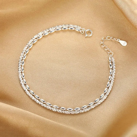 Luckacco 925 Sterling Silver Pearl Beads Bracelet for Women Girls Vintage Irregular Metal Charm Bangles Luxury Fashion Party Jewelry Gift