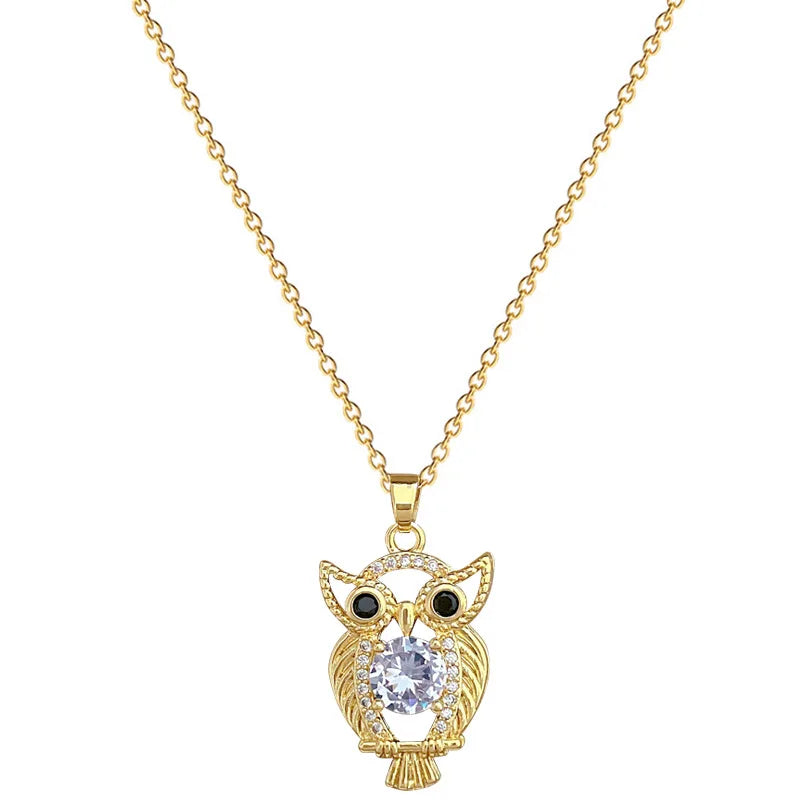 luckacco women's stainless steel owl necklace european and american popular light luxury temperament pendant collarbone chain jewelry