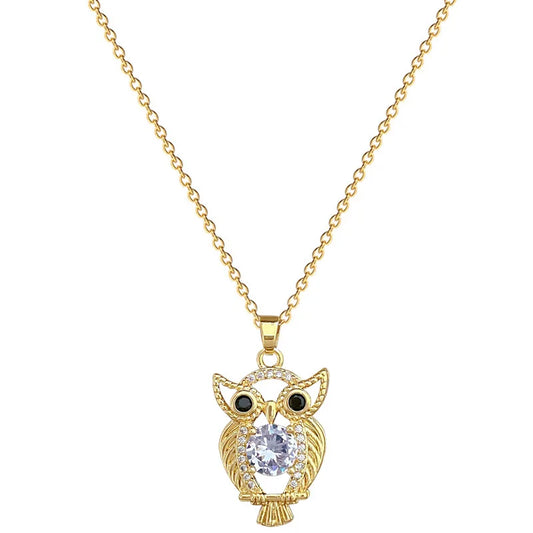 Luckacco Women's Stainless Steel Owl Necklace European And American Popular Light Luxury Temperament Pendant Collarbone Chain Jewelry