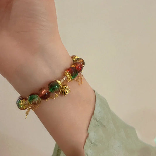 Luckacco Star Bead Imitation Glass Bracelet for Girls' Christmas, Colorful and Trendy Atmosphere, High-End and Versatile Bracelet Gifts