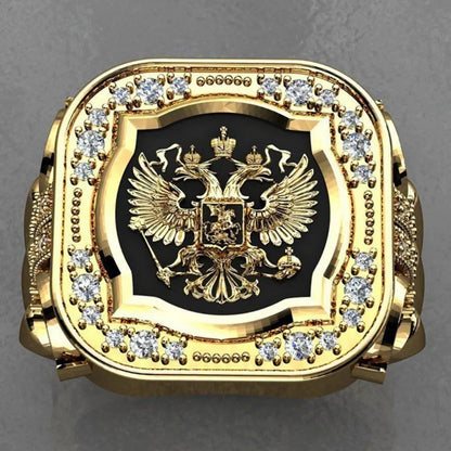 Luckacco New Simple Retro Fashion Men's Jewelry Luxury Zirconia Stamp Ring Men's Badge Ring Punk Street Niche Trend Party Jewelry Gifts