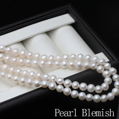 Luckacco Women's Necklace White Natural Freshwater Round Long Pearl Necklace Bride Weddings Gift Pearl Sweater Chains