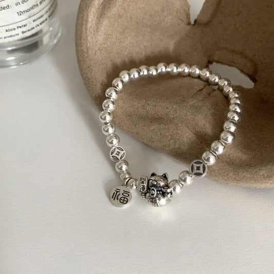 Luckacco New 925 Silver Geometric Bead Punk Peace of Mind Words Irregular String Bracelet For Woman Girl Fashion Jewelry Gift Dropship