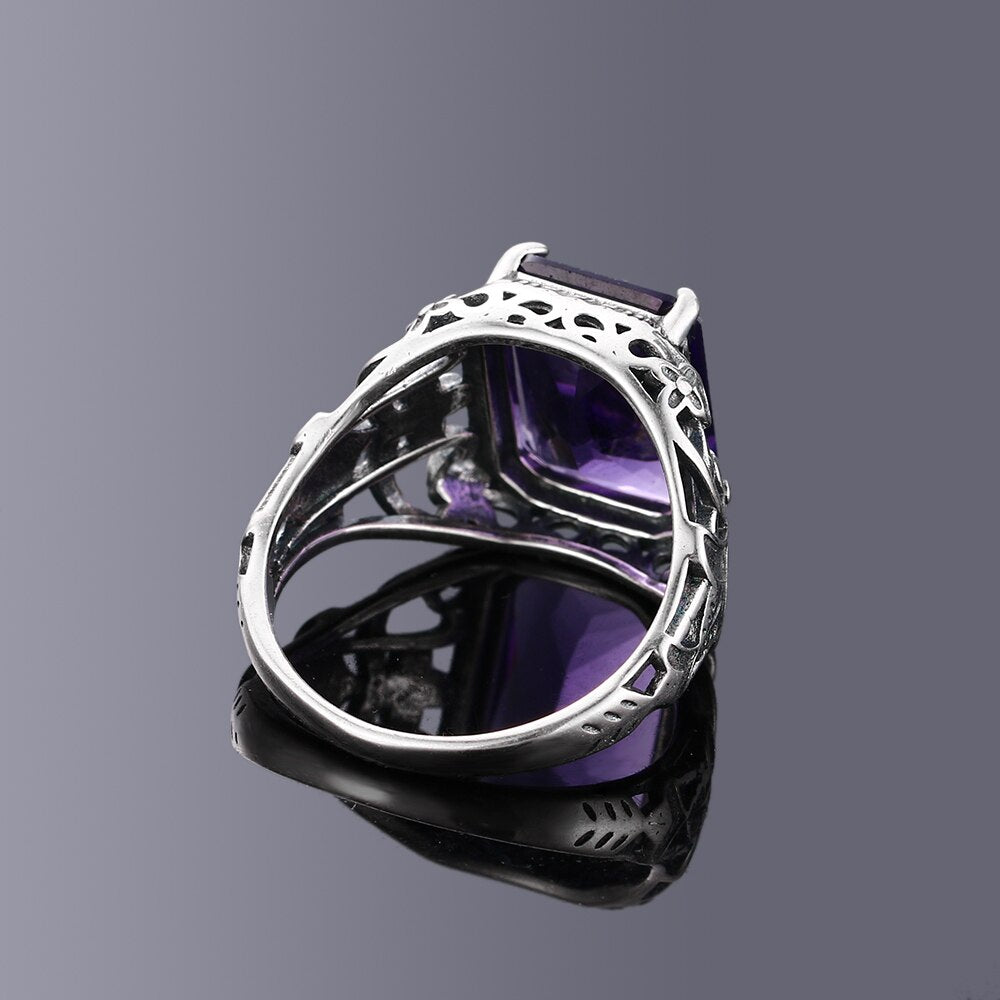 Silver Rings Amethyst Zircon Women Hollow Out Design Fine Jewelry Bridal Wedding Engagement Ring Accessory - luckacco