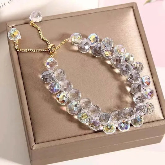Luckacco Fashion Brilliant Purple Crystal Bracelet for Women Girls Children Exquisite Zircon Handmade Beads Charm Bracelets Jewelry Gift
