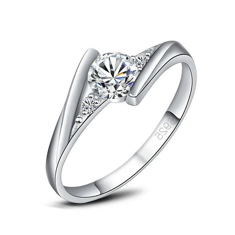 luckacco silver plated stainless steel rings for women | square cubic zircon ring | jewelry accessories  size 5-10