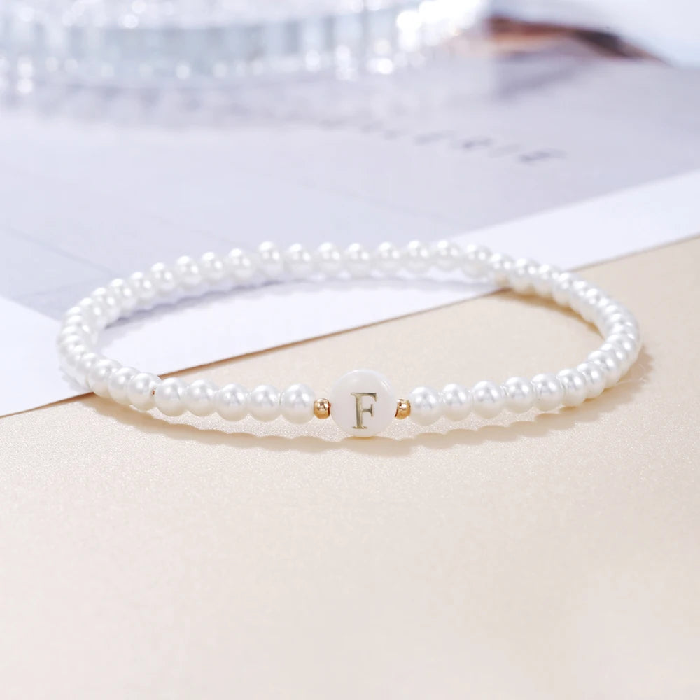 luckacco new fashion 26 letter bracelet women temperament handmade simulated pearl bead bracelet for women jewelry gift