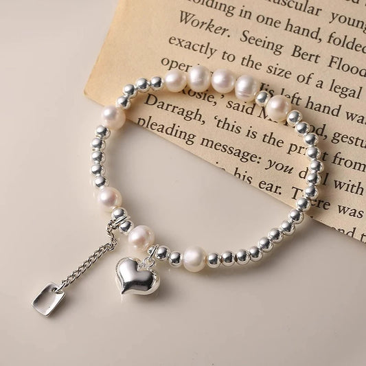 Luckacco New 925 Silver Geometric Bead Punk Peace of Mind Words Irregular String Bracelet For Woman Girl Fashion Jewelry Gift Dropship
