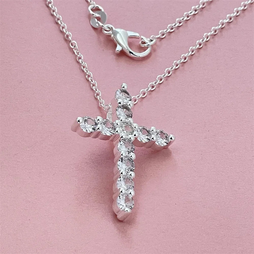 luckacco 925 sterling silver diamond cross pendant with thin chain, versatile and fashionable