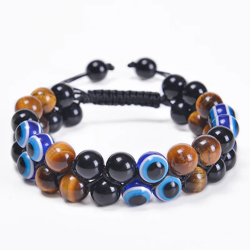 luckacco fashion men tiger eye natutal stone beaded braided bracelet bangles handmade double layer lapis lazuli bracelets hommes