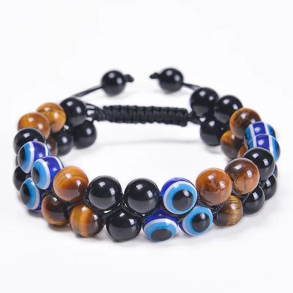 Luckacco Fashion Men Tiger Eye Natutal Stone Beaded Braided Bracelet Bangles Handmade Double Layer Lapis Lazuli Bracelets Hommes