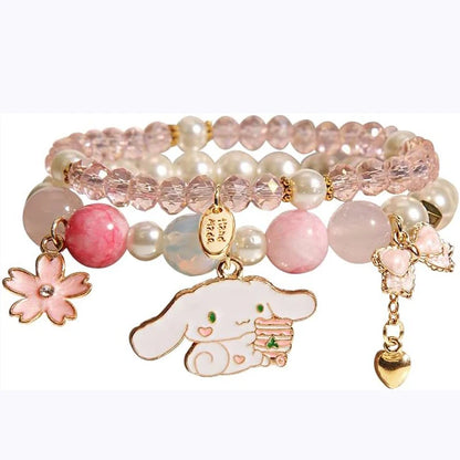 Luckacco Kawaii Bracelets Crystal Beads Bracelet Cute Cartoon Elastic Beaded Pearl Bracelets Jewelry for Girls Women Bff Friendship Gift