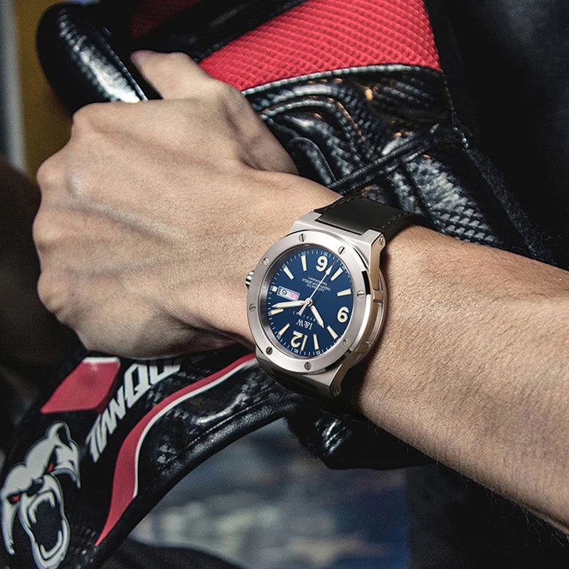 luckacco iw new fashion date men watch nh36 automatic movement luminous top brand luxury sports mechanical watch relogio masculino