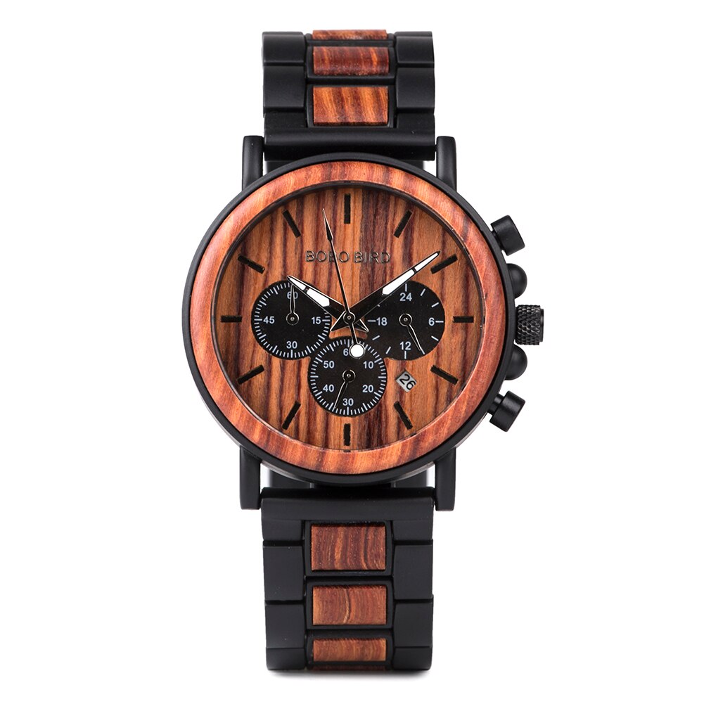 BOBO BIRD Luxury Wood Stainless Steel Men Watch Stylish Wooden Timepieces Chronograph Quartz Watches relogio masculino Gift Man - luckacco