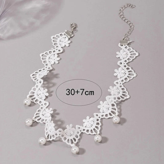 Luckacco Bohemia Elegant Vintage Imitation Pearl White Lace Statement Choker Necklaces Bridal 2022 Fashion Jewelry For Women Wedding Gift