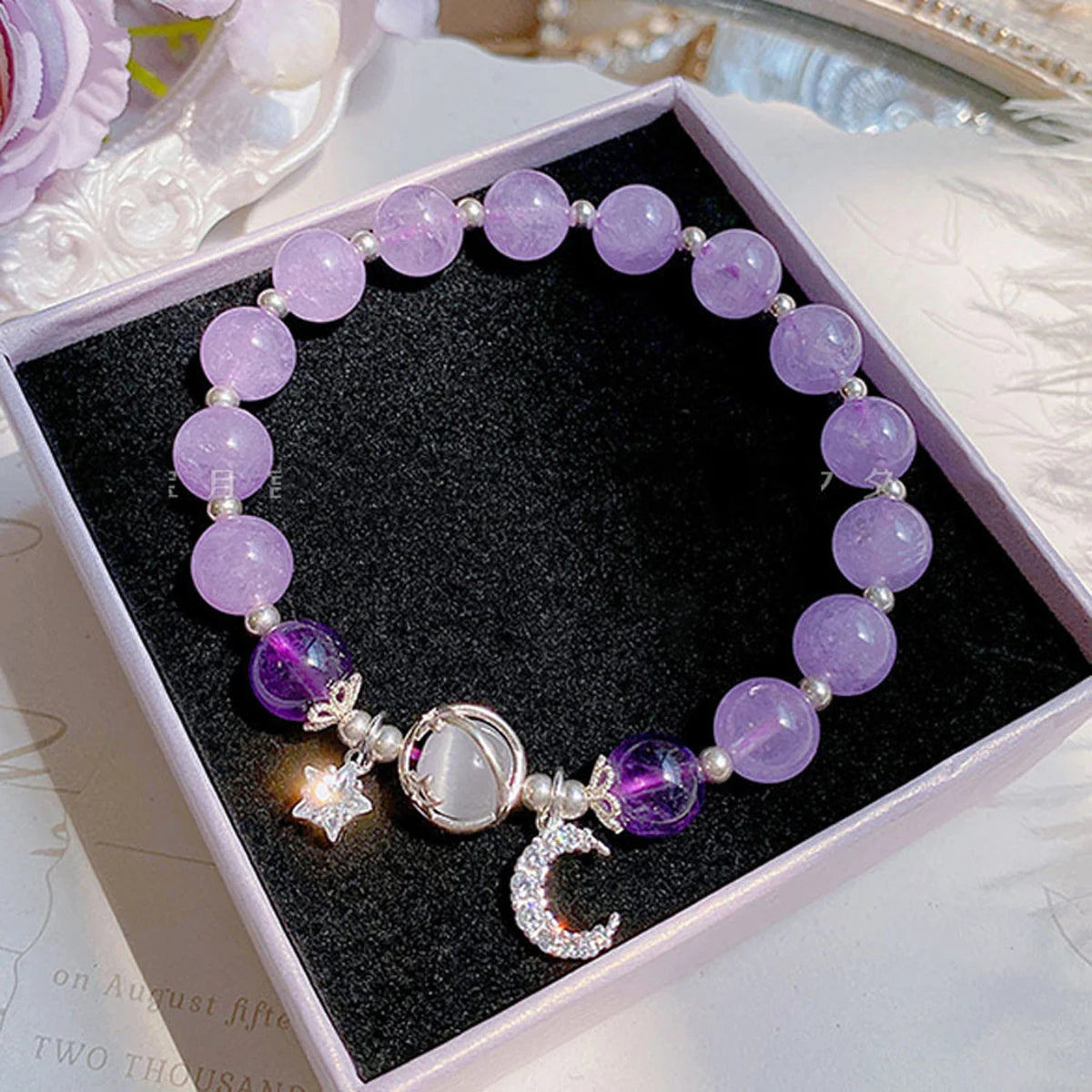 luckacco 1 starry cat's eye stone bracelet for female instagram in a niche design, new grey moonlight star moon crystal bracelet-805088