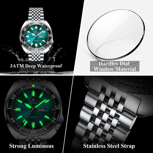 Luckacco POEDAGAR Business Men Watch Date Week Waterproof Luminous Luxury Man Wristwatch Sports Stainless Steel Men's Quartz Watches Male