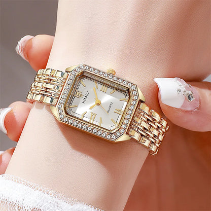 Luckacco 2025 Light luxury Brand Watch Women Business Simple Diamond Gold Watches Casual Female Student Fashion Quartz Clock Wristwatches