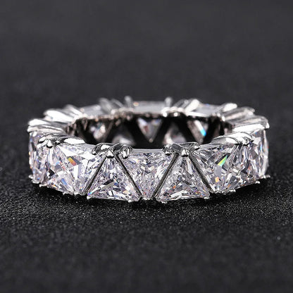 Luckacco Luxurious 925 Sterling Silver Ring, Triangular Zircon Ring with Aaa Zircon Crystal, Engagement Jewelry Gift for Women