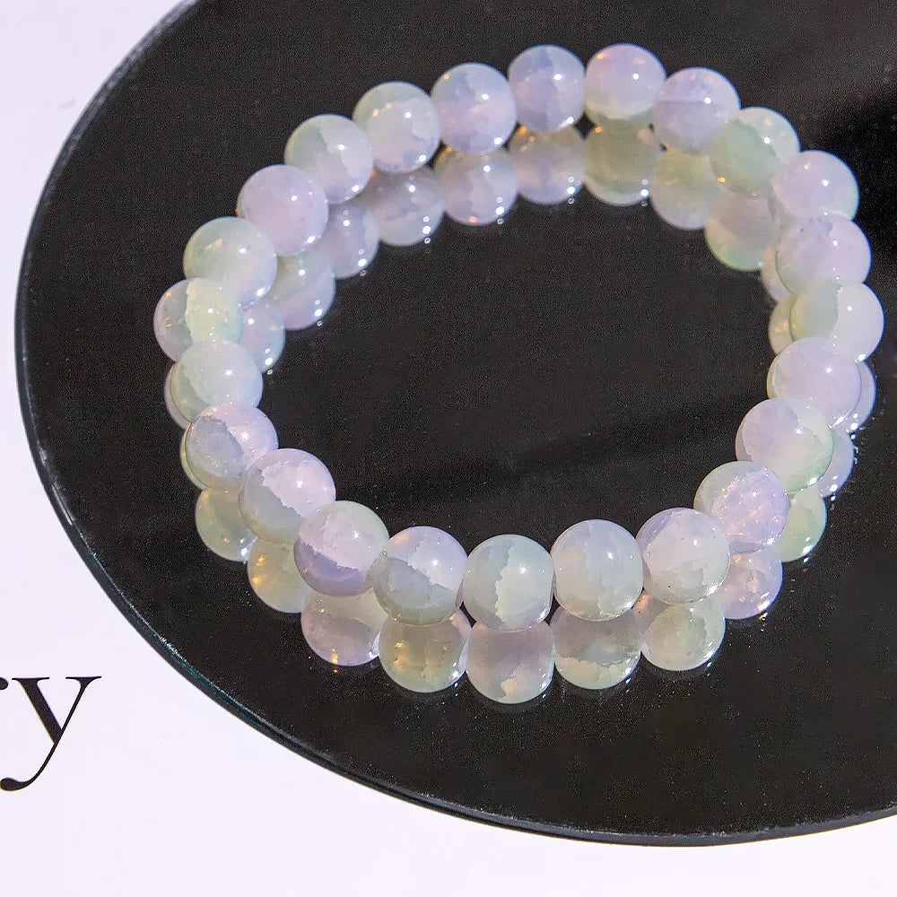 luckacco fashion exquisite ice crack gradient forest flower pattern beaded glass bracelet for women high beauty elastic bracelet jewelry