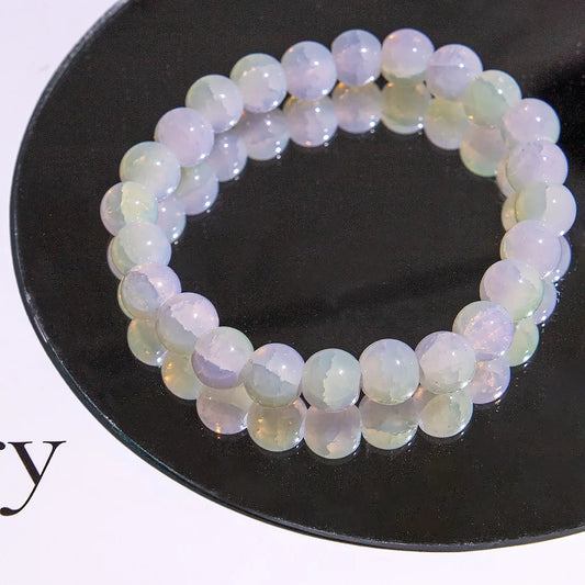 Luckacco Fashion Exquisite Ice Crack Gradient Forest Flower Pattern Beaded Glass Bracelet for Women High Beauty Elastic Bracelet Jewelry