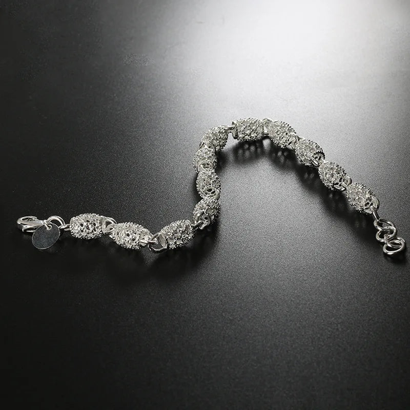 luckacco 925 silver flower beads charm bracelets for women hollow ball silver bracelet adjustable wedding party jewelry gifts