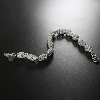 Luckacco 925 Silver Flower Beads Charm Bracelets For Women Hollow Ball Silver Bracelet Adjustable Wedding Party Jewelry Gifts