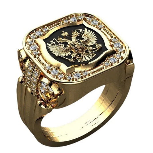 Luckacco New Simple Retro Fashion Men's Jewelry Luxury Zirconia Stamp Ring Men's Badge Ring Punk Street Niche Trend Party Jewelry Gifts